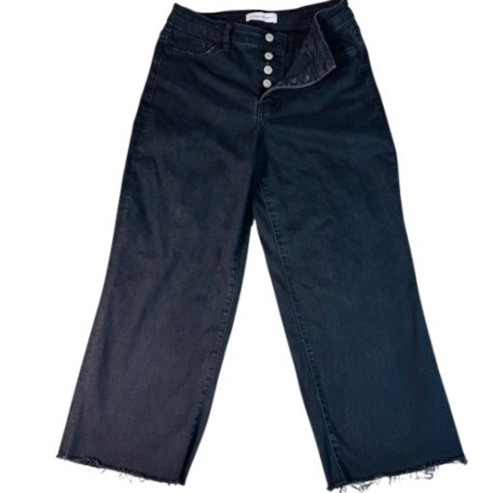 Flying Monkey Jeans Womens 29 Black Wide Leg High Rise Button Fly Raw Hem Y3187
